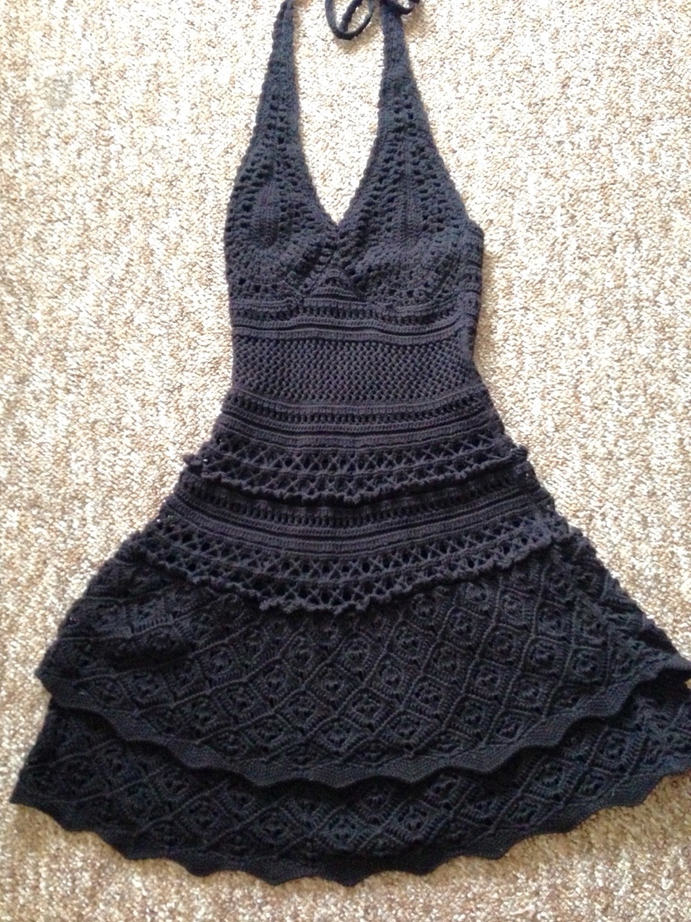 Black Crochet Halter Summer Dress - Women's